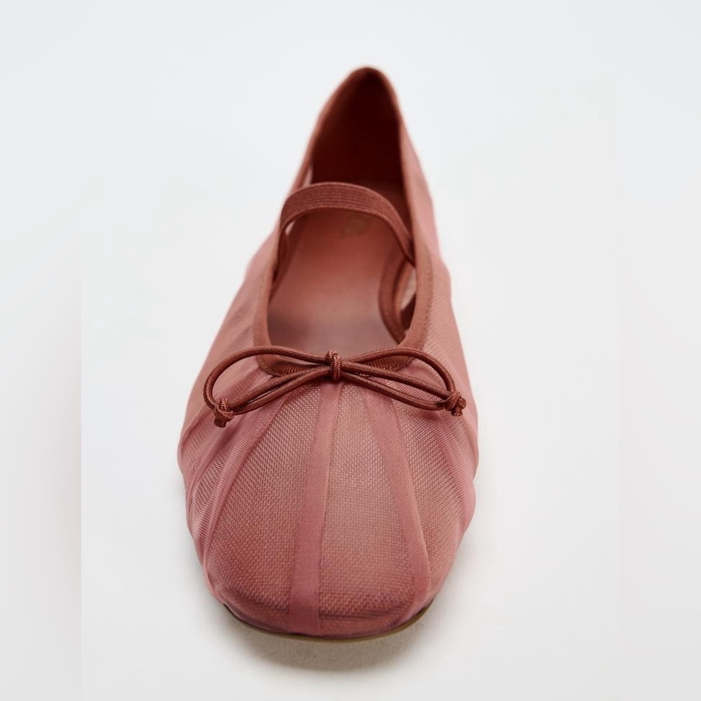 Zara Sheer Mesh Ballet Flats in Dusty Rose - Picture 4 of 8